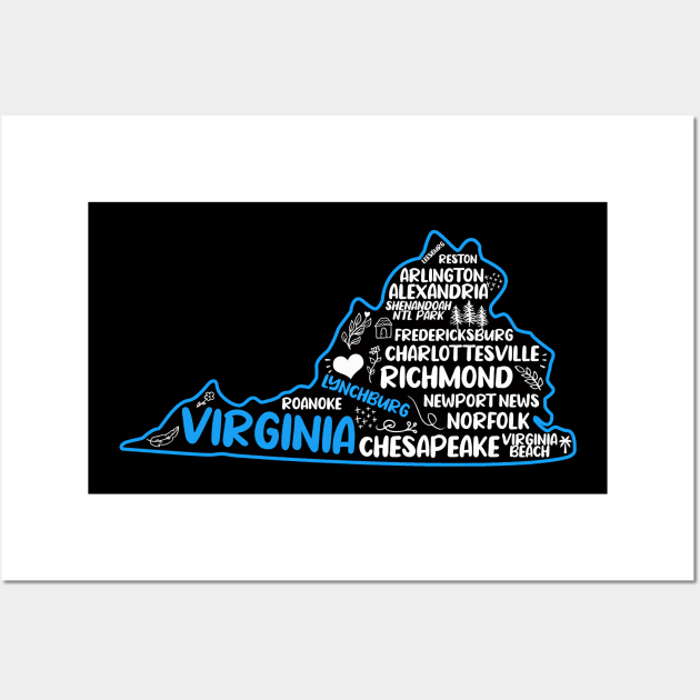 Lynchburg Virginia cute map Norfolk, Richmond, Newport News, Alexandria, Hampton, Roanoke, Suffolk, Reston Wall Art by BoogieCreates